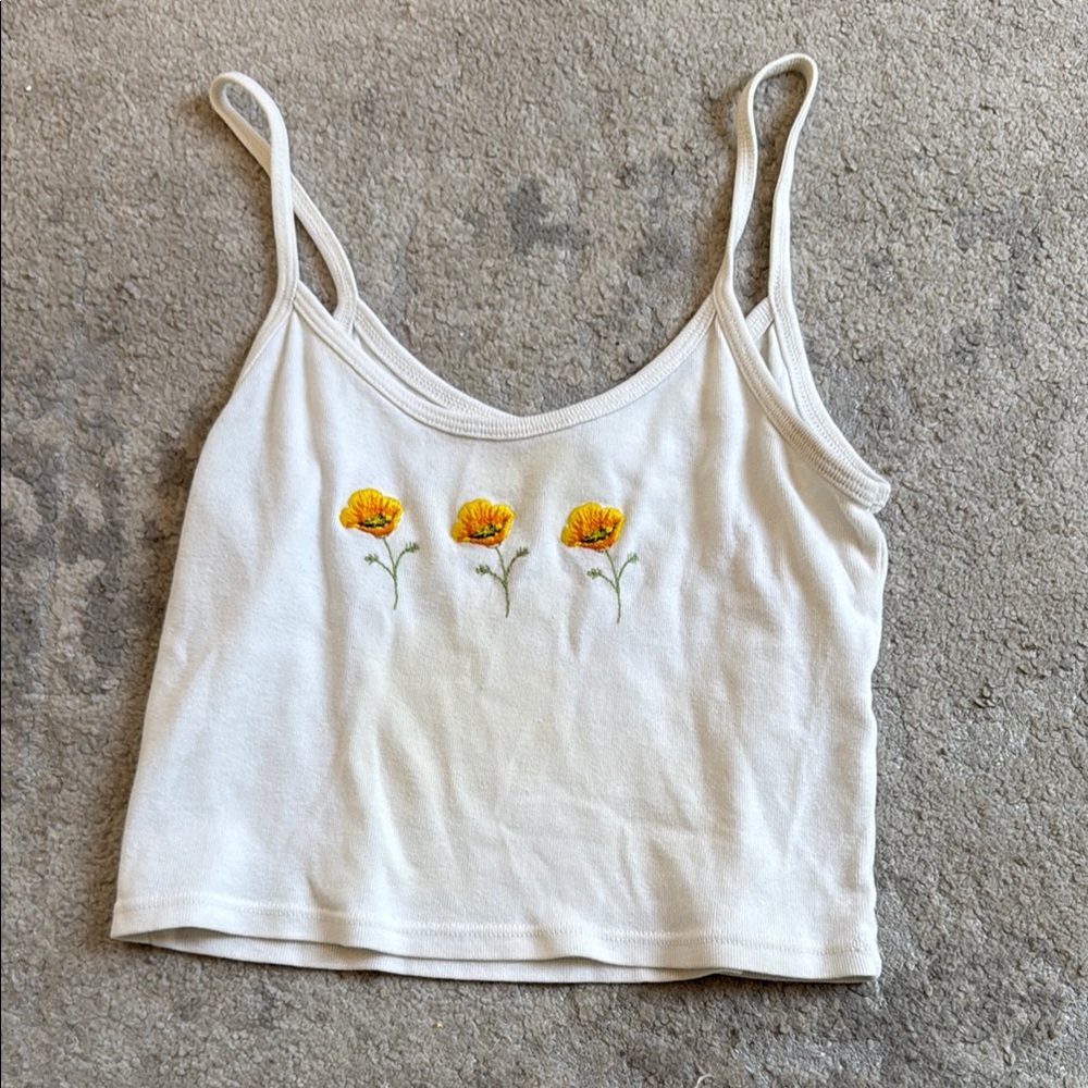 Floral Embroidered White Tank Top